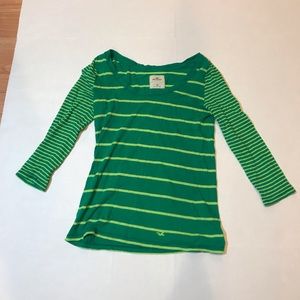 Hollister Green striped long sleeve t shirt XS